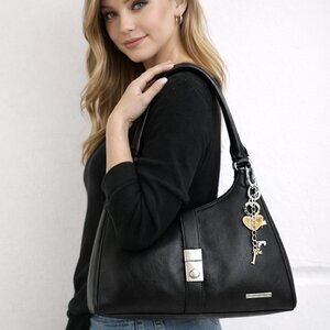 Rachel Zoe Black Patent Fx Leather Shoulder Handbag W Charms